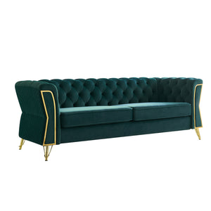 English Elm Modern Tufted Velvet Sofa 87.4" Green - Mid-Century Chic, Gold Accent, Deep Cushions, Easy Assembly W579107800