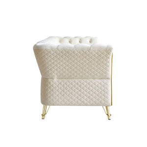 English Elm Modern Tufted Velvet Sofa with Gold Accent Frame and Diamond-Seam Arms, Plush Mid-Century Lounge Elegance Beige W579107798