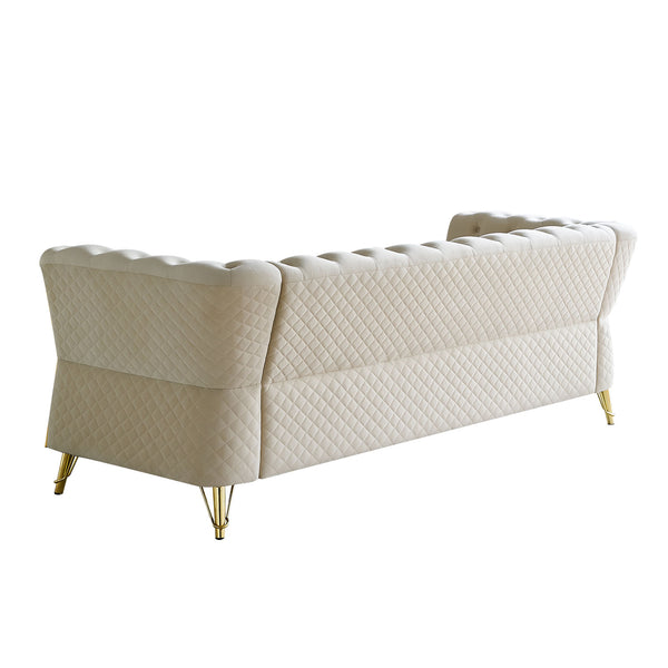 English Elm Modern Tufted Velvet Sofa with Gold Accent Frame and Diamond-Seam Arms, Plush Mid-Century Lounge Elegance Beige W579107798