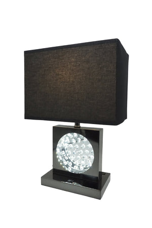 English Elm 22"H Black Pewter Square Crystal Centerpiece with Night Light, USB & Outlet, Elegant Accent Lamp B080119359