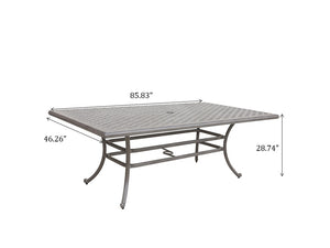 English Elm 46x86 Cast Aluminum Rectangle Table Grey – Spacious 6-Seat Outdoor Dining Table with Lattice Top & Umbrella Hole B010119300