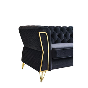 English Elm Modern Tufted Velvet Sofa with Gold Accent Frame and Diamond-Seam Arms, Plush Mid-Century Lounge Elegance Black W579107799