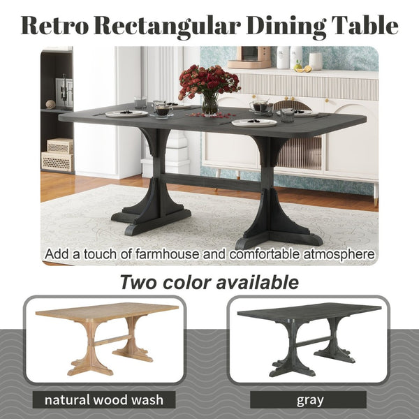 English Elm Trexm Ash Veneer Dining Table Seats 6 with Curved Rubberwood Legs Retro Farmhouse WF306388AAE