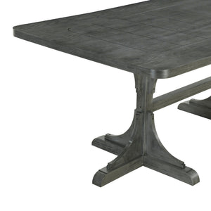 English Elm Trexm Ash Veneer Dining Table Seats 6 with Curved Rubberwood Legs Retro Farmhouse WF306388AAE