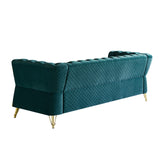 English Elm Modern Tufted Velvet Sofa 87.4 Inch For Living Room Green Color