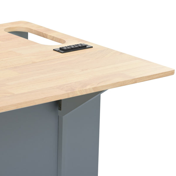 English Elm Kitchen Island Cart with Drop Leaf Power Outlet Rubberwood Top Wine Rack Rolling Blue WF305556AAG