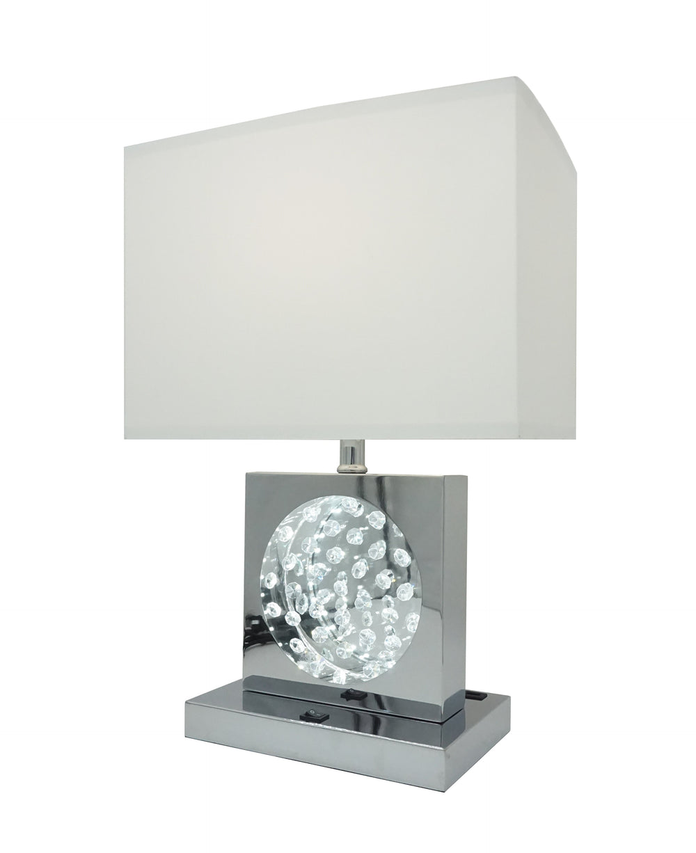 English Elm 22"H Chrome Square Crystal Centerpiece Lamp with Built-In Night Light, USB Port & Power Outlet - Elegant Table Accent B080119360