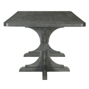 English Elm Trexm Ash Veneer Dining Table Seats 6 with Curved Rubberwood Legs Retro Farmhouse WF306388AAE