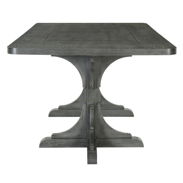 English Elm Trexm Ash Veneer Dining Table Seats 6 with Curved Rubberwood Legs Retro Farmhouse WF306388AAE