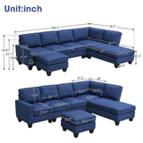 Hearth and Haven Zachary L Shaped Sectional Sofa with Ottoman, Blue