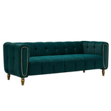 English Elm Modern Velvet Sofa 83.07 Inch For Living Room Green Color