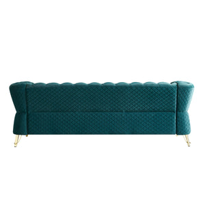 English Elm Modern Tufted Velvet Sofa 87.4" Green — Mid-Century Luxe, Gold Frame Accent, High-Density Foam Comfort W579S00048