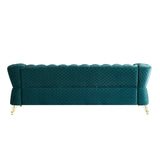 English Elm Modern Tufted Velvet Sofa 87.4 Inch For Living Room Green Color