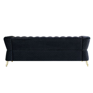 English Elm Modern Tufted Velvet Sofa with Gold Accent Frame and Diamond-Seam Arms, Plush Mid-Century Lounge Elegance Black W579107799