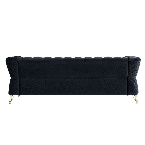 English Elm Modern Tufted Velvet Sofa with Gold Accent Frame and Diamond-Seam Arms, Plush Mid-Century Lounge Elegance Black W579107799