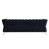 English Elm Modern Tufted Velvet Sofa 87.4 Inch For Living Room Black Color