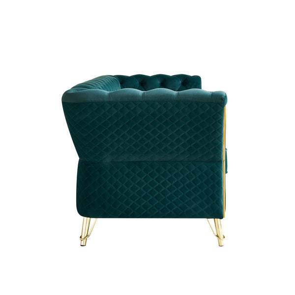 English Elm Modern Tufted Velvet Sofa 87.4" Green - Mid-Century Chic, Gold Accent, Deep Cushions, Easy Assembly W579107800