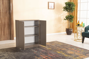 English Elm Origamy 3 Tier Shoe Storage Rack with Sturdy Wood Frame, Compact 27x36x10 Design for Organized Entryway Brown+Beige B029119353