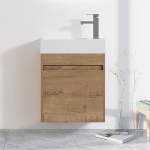 English Elm 18'' Floating Vanity with White Resin Sink, Soft-Close Door, Open Shelf Storage, Water-Resistant Finish W99936260