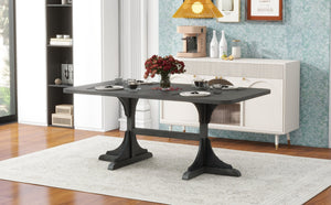 English Elm Trexm Ash Veneer Dining Table Seats 6 with Curved Rubberwood Legs Retro Farmhouse WF306388AAE