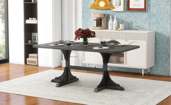 English Elm Trexm Ash Veneer Dining Table Seats 6 with Curved Rubberwood Legs Retro Farmhouse WF306388AAE