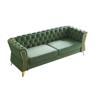 English Elm Modern Tufted Velvet Sofa 87.4 Inch For Living Room Mint Green Color