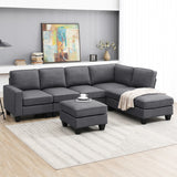 Hearth and Haven Zachary 5-Piece L-Shaped Sectional Sofa Set with Ottoman, Dark Grey GS000088AAR