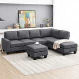 Hearth and Haven Zachary L Shaped Sectional Sofa with Ottoman, Dark Grey