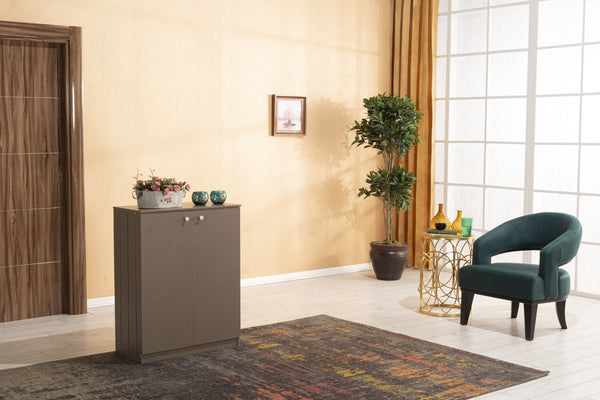 English Elm Origamy 3 Tier Shoe Storage Rack with Sturdy Wood Frame, Compact 27x36x10 Design for Organized Entryway Brown+Beige B029119353