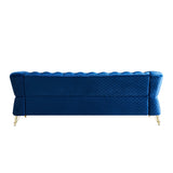 English Elm Modern Tufted Velvet Sofa 87.4 Inch For Living Room Blue Color