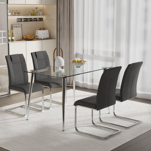 English Elm Table Glass Dining Set With 4 Grey Pu Chairs - Modern Minimalist Design For Stylish Dining Spaces W1151S03931-GIGA