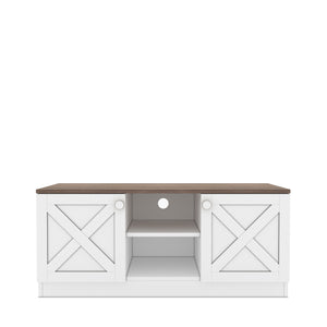English Elm Costal Wood Base 2 Cupboards Vintage TV Stand White – Rustic Coastal Storage Console 59" Long Durable Wood Design B029119349