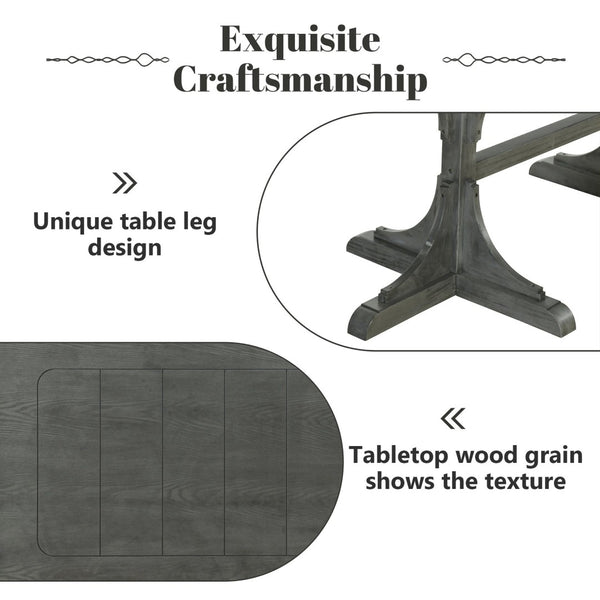 English Elm Trexm Ash Veneer Dining Table Seats 6 with Curved Rubberwood Legs Retro Farmhouse WF306388AAE