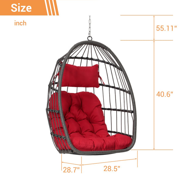 English Elm Outdoor Pe Rattan Egg Hanging Chair with Cushion Galvanized Steel Patio Swing W874107310