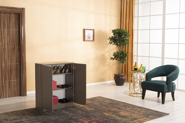 English Elm Origamy 3 Tier Shoe Storage Rack with Sturdy Wood Frame, Compact 27x36x10 Design for Organized Entryway Brown+Beige B029119353