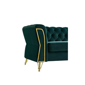 English Elm Modern Tufted Velvet Sofa 87.4" Green - Mid-Century Chic, Gold Accent, Deep Cushions, Easy Assembly W579107800