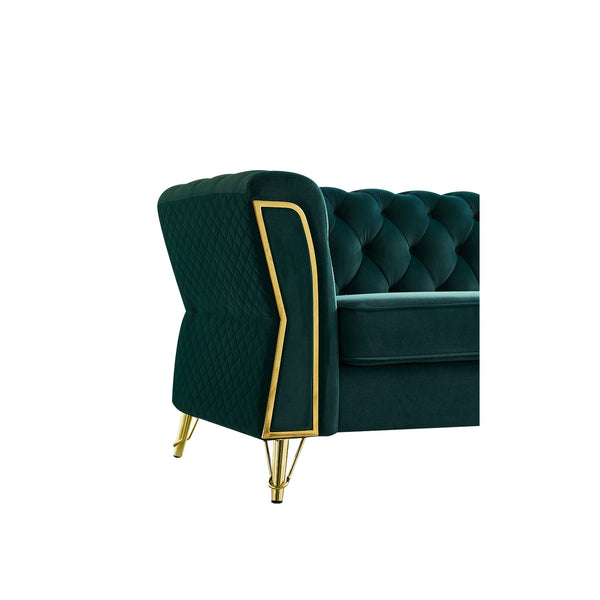 English Elm Modern Tufted Velvet Sofa 87.4" Green — Mid-Century Luxe, Gold Frame Accent, High-Density Foam Comfort W579S00048