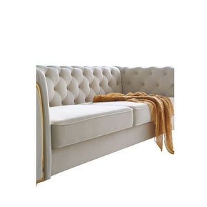 English Elm Modern Tufted Velvet Sofa with Gold Accent Frame and Diamond-Seam Arms, Plush Mid-Century Lounge Elegance Beige W579107798