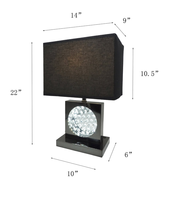 English Elm 22"H Black Pewter Square Crystal Centerpiece with Night Light, USB & Outlet, Elegant Accent Lamp B080119359