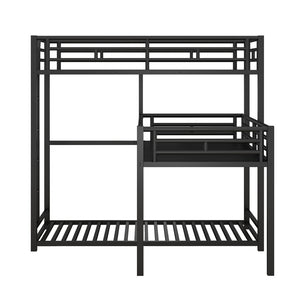 English Elm L-shaped Metal Triple Bunk Bed with Guardrails for Kids Shared Rooms in Matte Black N7090000605B