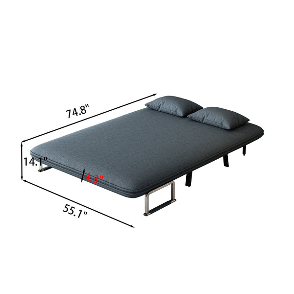 English Elm 55″ Convertible Chair Bed with Adjustable Backrest, Velvet Tri-Fold Sleeper Sofa, 18.1" Seat Height, Sturdy Iron Frame, Blue-Grey Comfort W1767106624