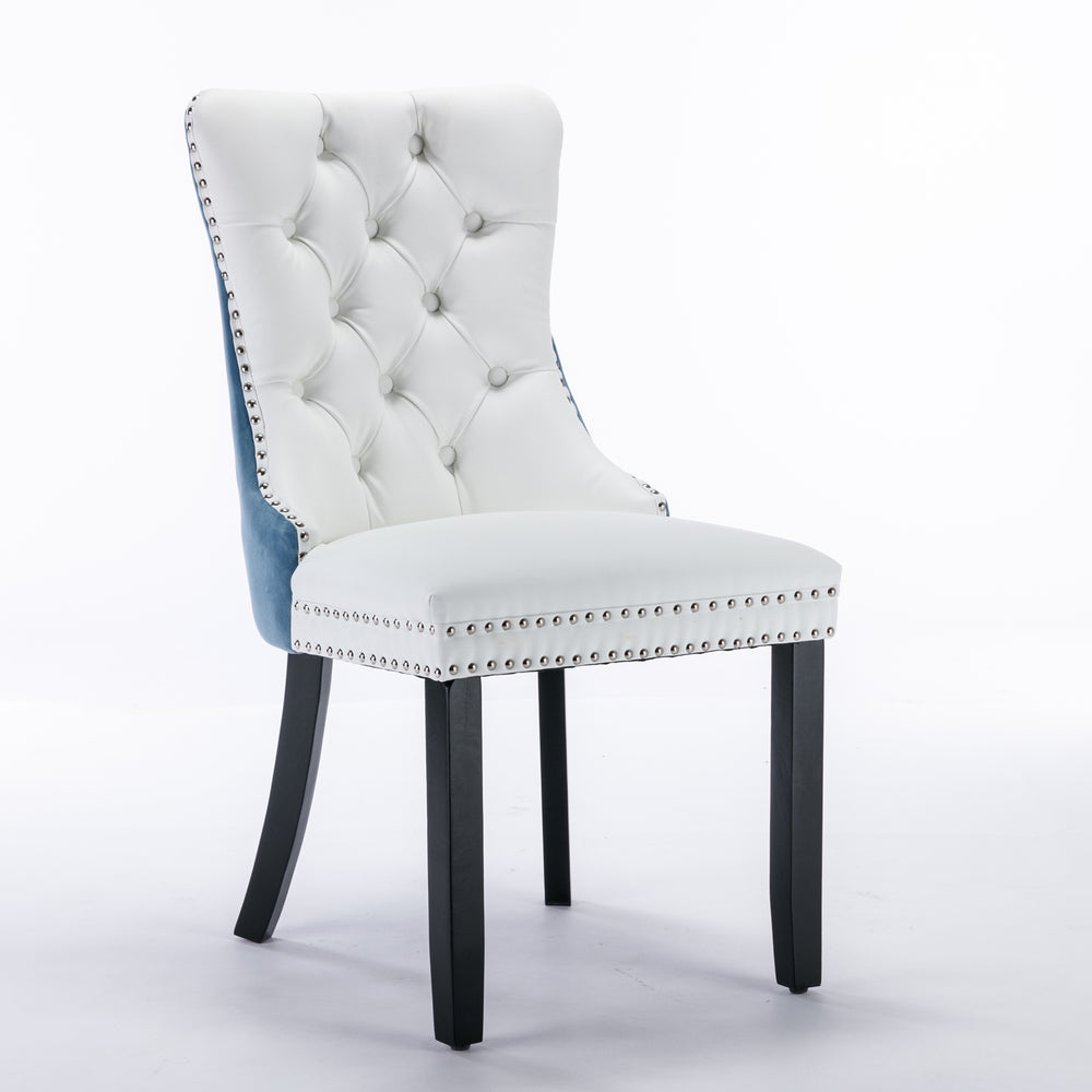English Elm A&A Modern Nikki Tufted Dining Chairs Set of 2 — White PU & Light Blue Velvet, Nailhead Trim, Solid Wood W1143111918