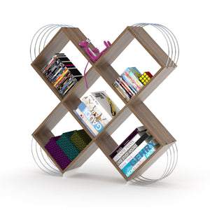 English Elm Case X Design Modern 5 Tier Bookcase — Space-Saving Wooden Shelving Unit for Living Room & Office Storage Walnut B029119484