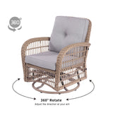 English Elm 3 Pieces Outdoor Wicker Swive Rocking Chair Set, Patio Bistro Sets With 2 Rattan Rocker Chairs and Glass Coffee Table For Backyard