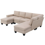 Hearth and Haven Zachary L Shaped Sectional Sofa with Ottoman, Khaki