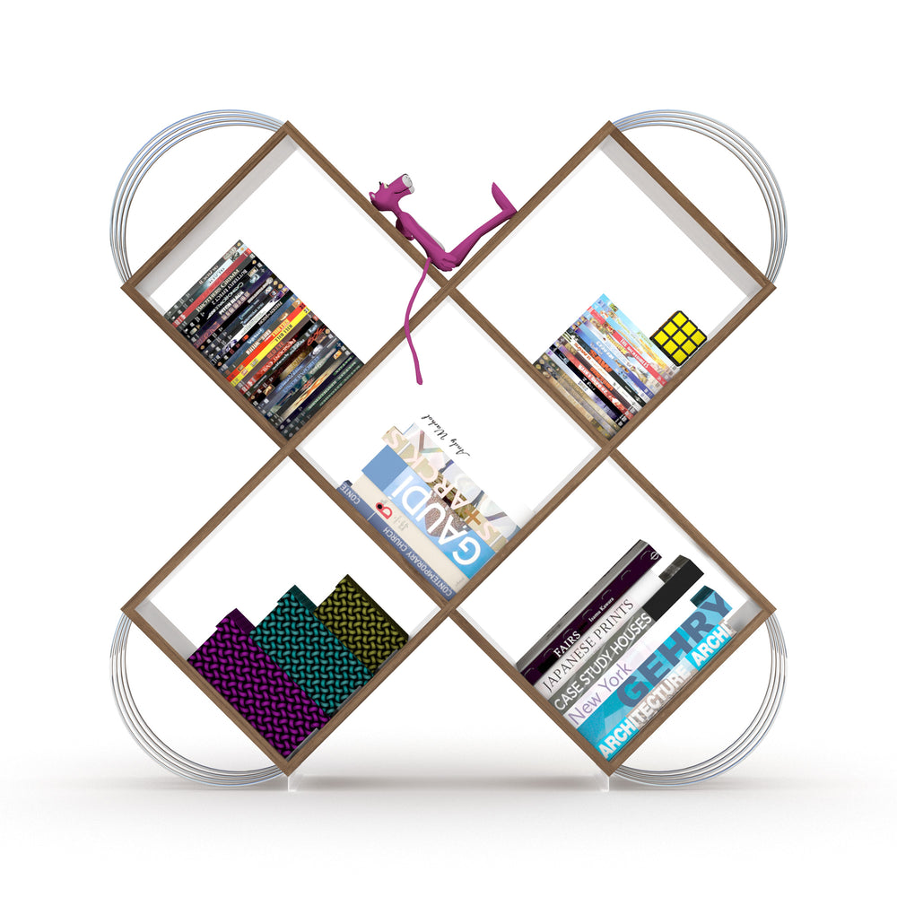 English Elm Case X Design Modern 5 Tier Bookcase — Space-Saving Wooden Shelving Unit for Living Room & Office Storage Walnut B029119484