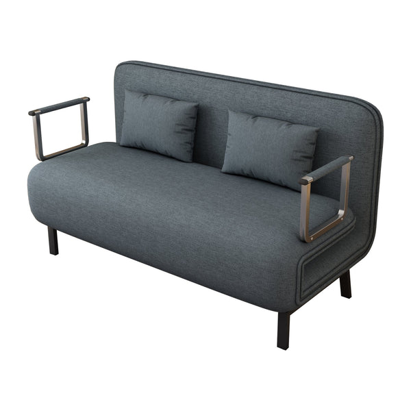 English Elm 55″ Convertible Chair Bed with Adjustable Backrest, Velvet Tri-Fold Sleeper Sofa, 18.1" Seat Height, Sturdy Iron Frame, Blue-Grey Comfort W1767106624