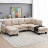 Hearth and Haven Zachary 5-Piece L-Shaped Sectional Sofa Set with Ottoman, Khaki GS000088AAA