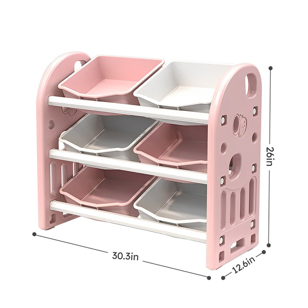 English Elm Kids Toy Storage Organizer with 6 Bins for Playroom Nursery Bedroom Durable HDPE Shelves Safe Rounded Edges Pink W509107487