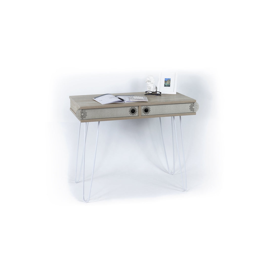 English Elm Lora Modern Desk With Metal Legs - Stylish 2-Tier Workspace Solution For Home Offices & Small Rooms B029119513